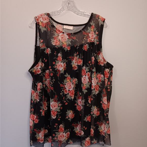 EUC Bobbie Brooks Size 3X Black With Roses Overlay Sleeveless Top Feminine - Picture 1 of 5